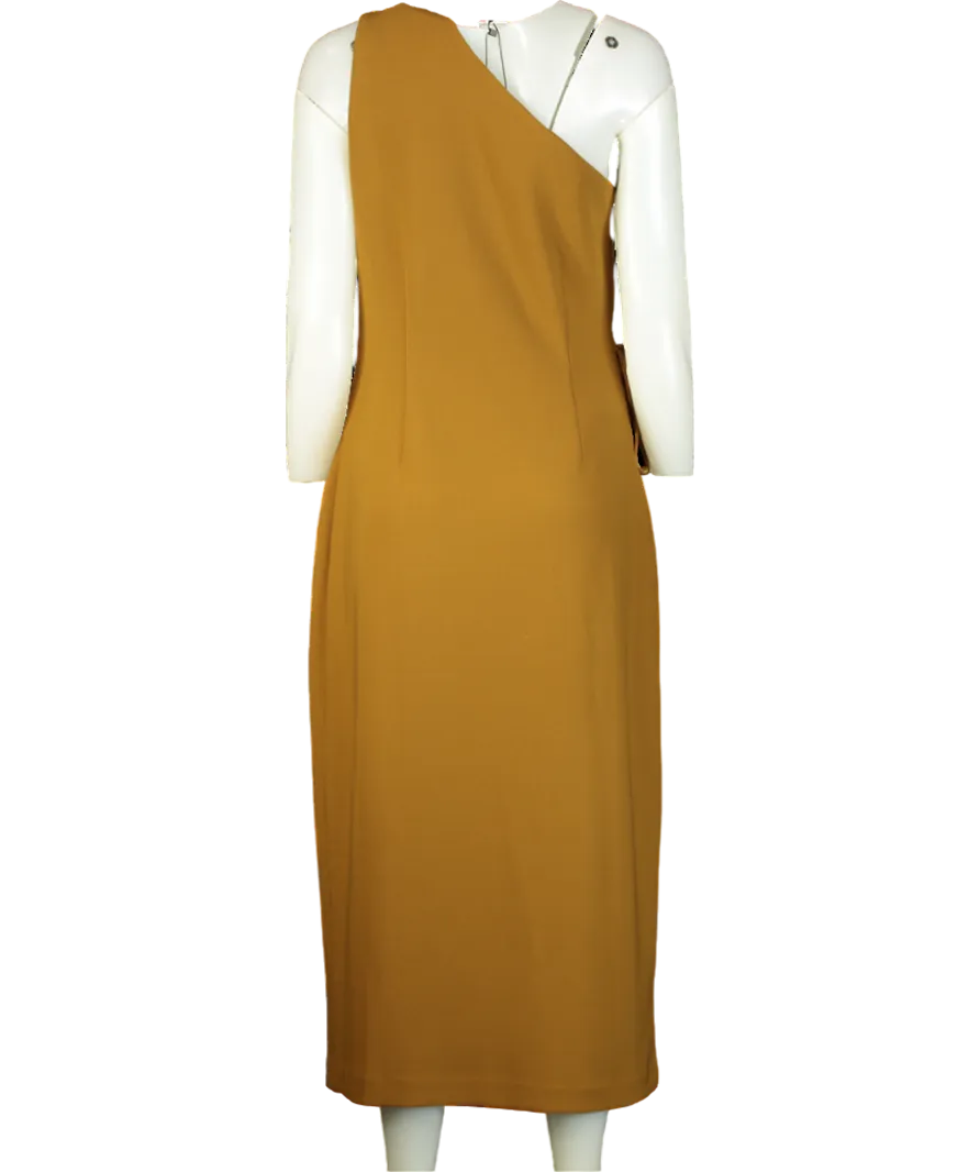 Karen Millen Brown Figure Form Laced Detail Woven One Shoulder Midi Dress UK 12