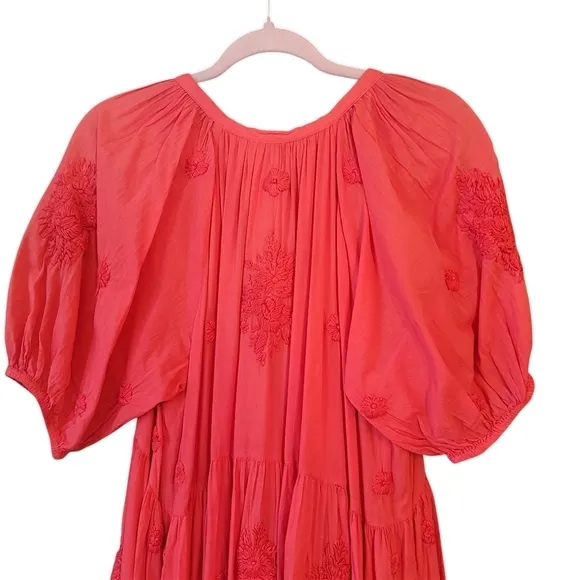 Karyn Seo Floral Embroidered V-Neck Short Sleeve Pocket A-Line Dress Size L New