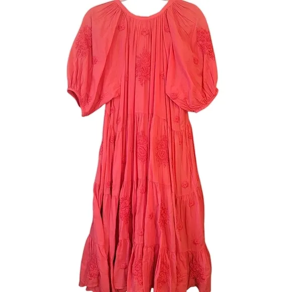 Karyn Seo Floral Embroidered V-Neck Short Sleeve Pocket A-Line Dress Size L New