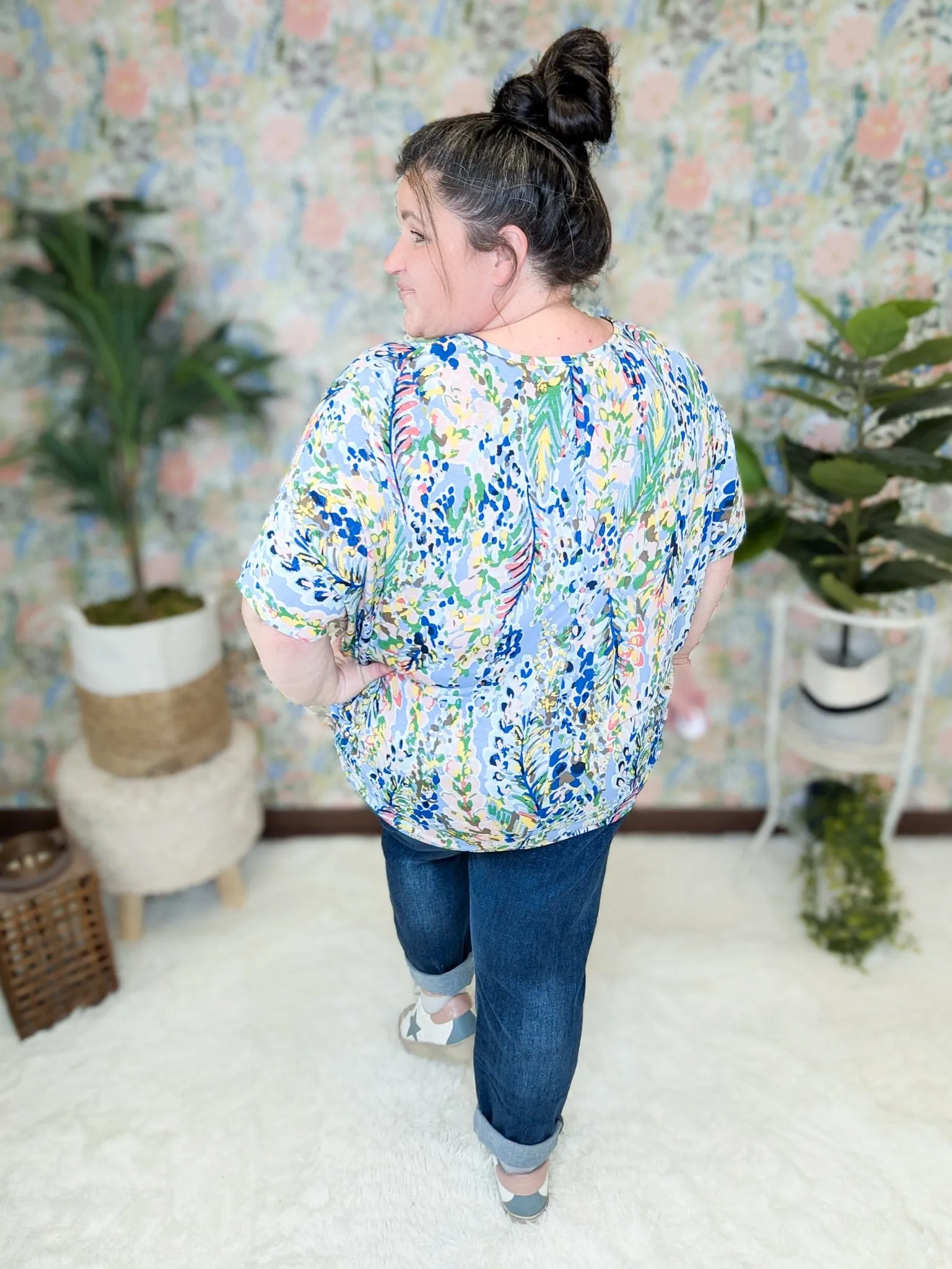 Kayse Vneck Dolman Short Sleeve in Bright Botanicals (3 colors)