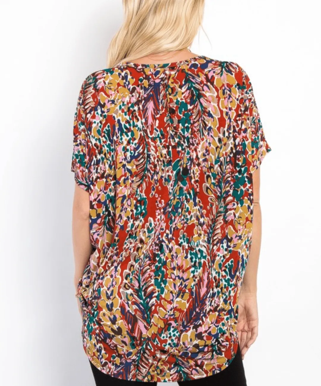 Kayse Vneck Dolman Short Sleeve in Bright Botanicals (3 colors)
