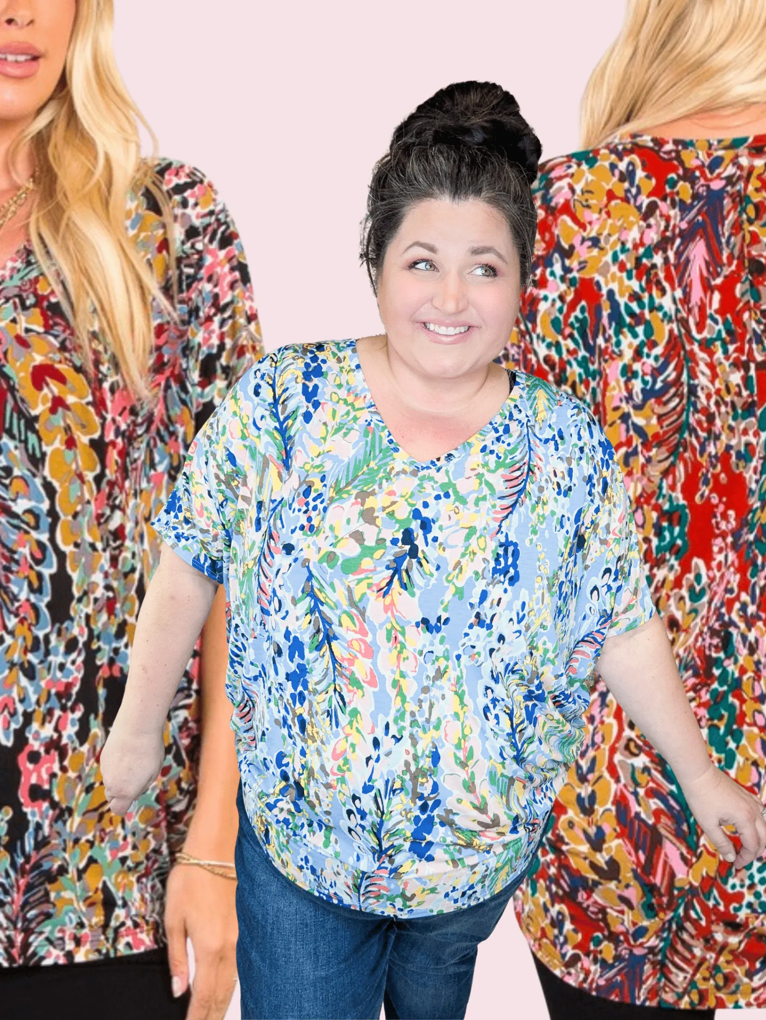 Kayse Vneck Dolman Short Sleeve in Bright Botanicals (3 colors)