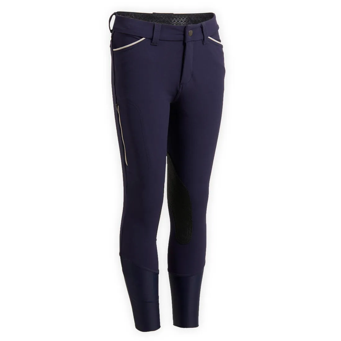 Kids' Horse Riding Grippy Suede Patch Jodhpurs 500 - Navy