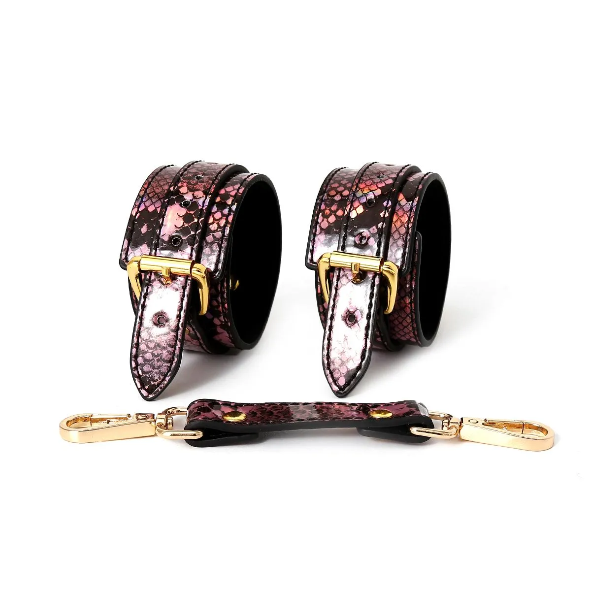 Kiotos Leather - Handboeien Met Reptielenprint - Goud/Roze