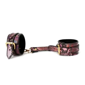 Kiotos Leather - Handboeien Met Reptielenprint - Goud/Roze