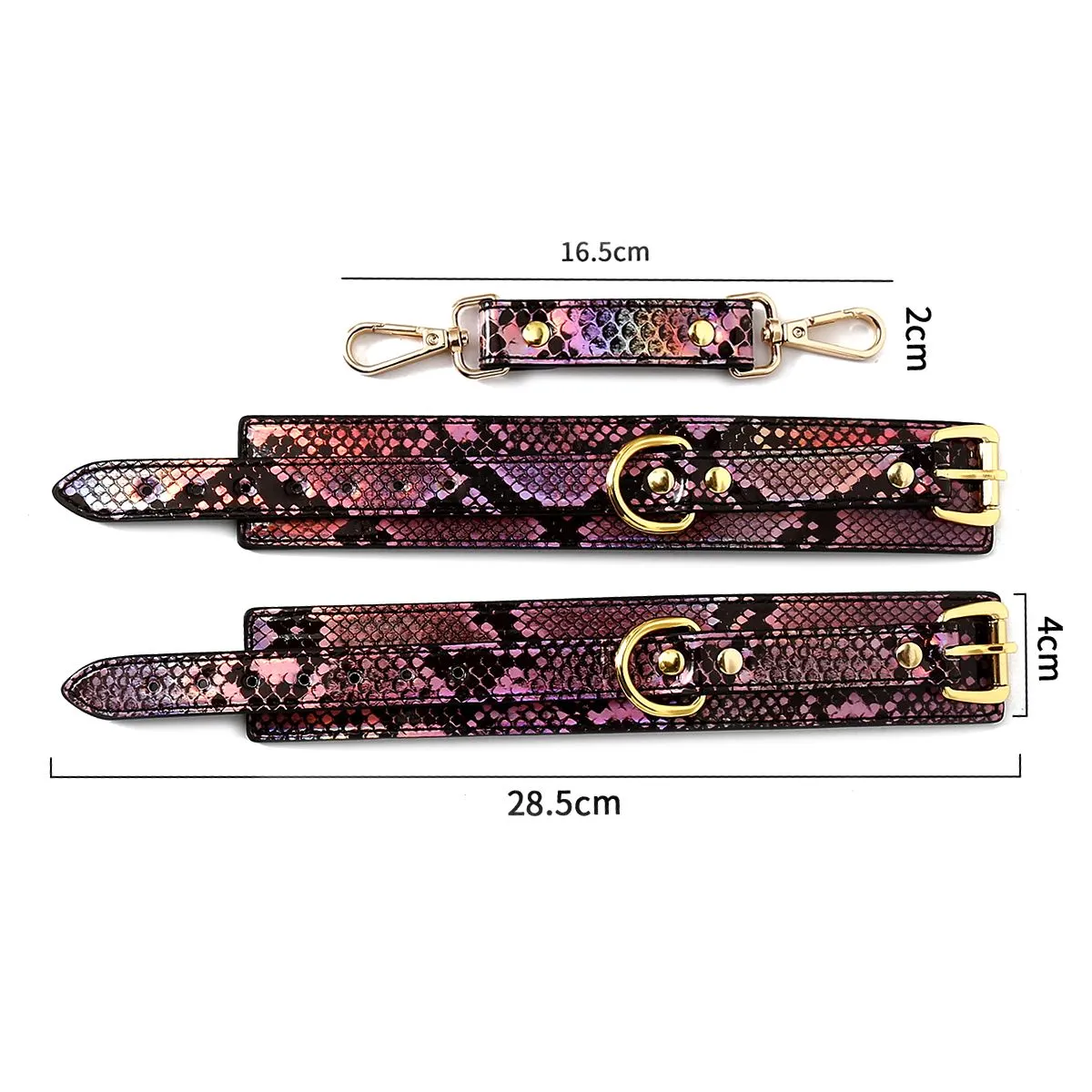 Kiotos Leather - Handboeien Met Reptielenprint - Goud/Roze