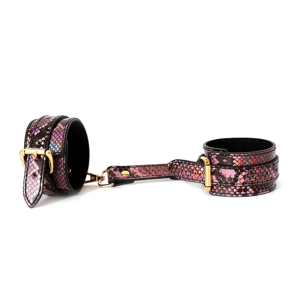 Kiotos Leather - Handboeien Met Reptielenprint - Goud/Roze