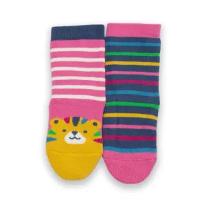 Kite 2 Pack Grippy Socks 4047-Ygh Pink Tiger Face