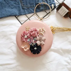 Korean Style Fashion Dinner Women's Diamond Set round Handbag Shoulder 2019 New Style Flower Makeup Bag Factory Outlet