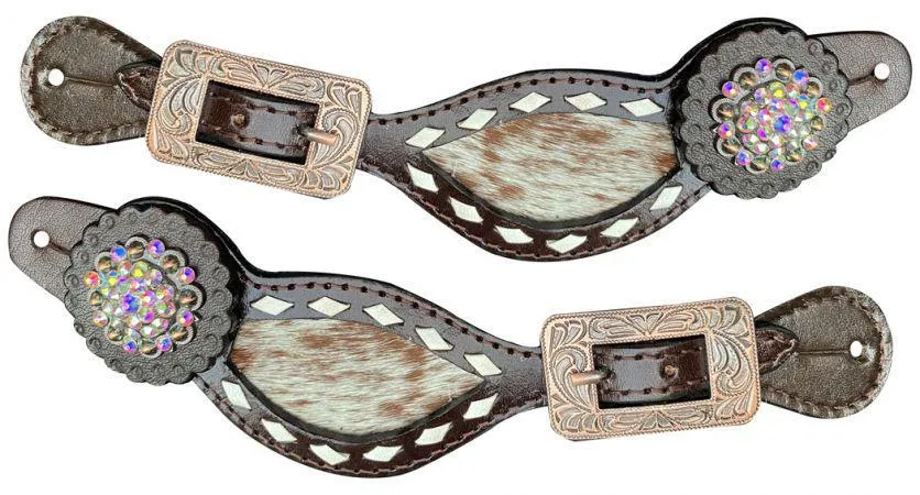 LADIES SPUR STRAP W/HAIR ON COWHIDE INLAY