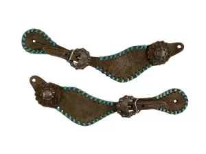 LADIES TEAL BUCKSTITCH SPUR STRAPS