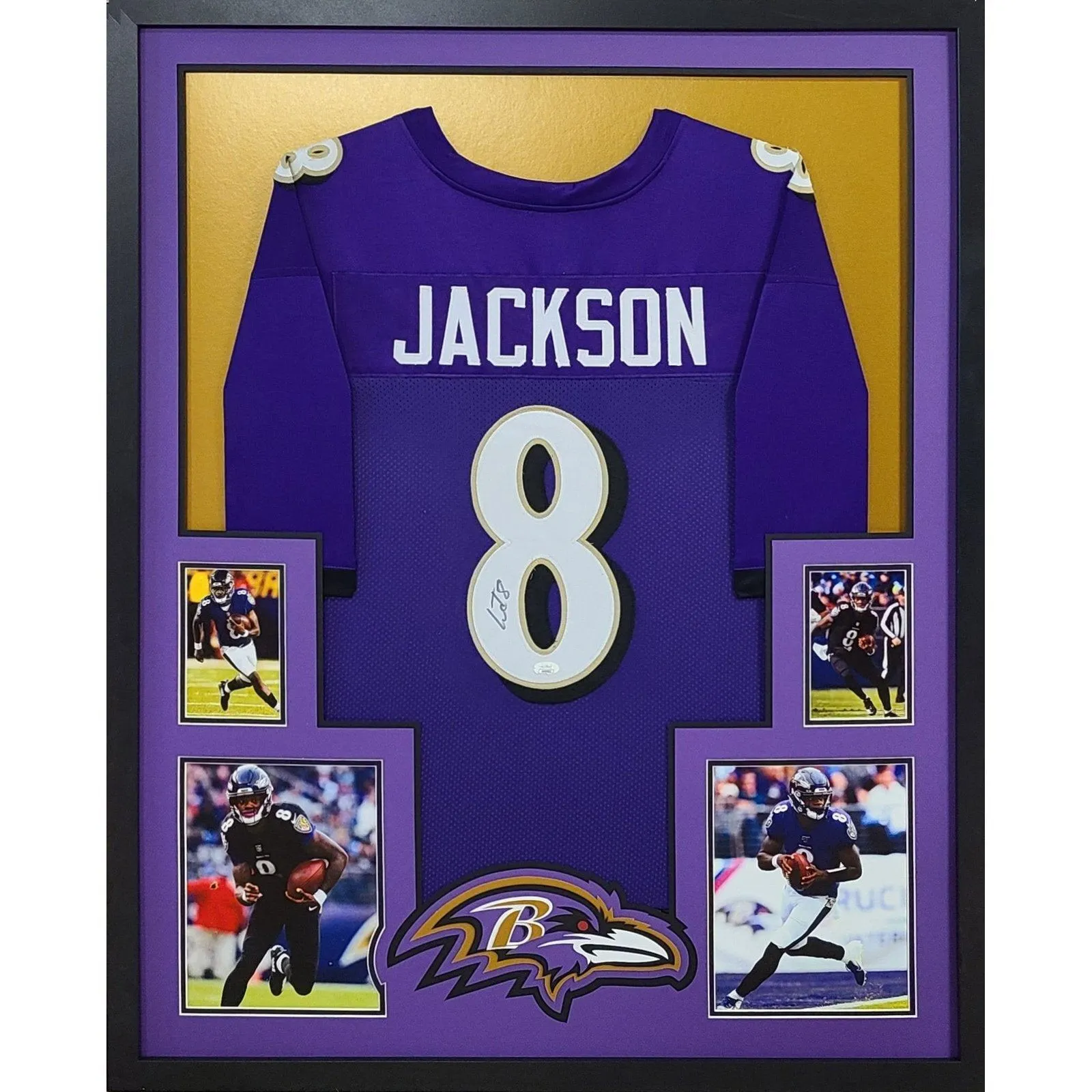 Lamar Jackson Autographed Signed Framed Purple Baltimore Ravens Jersey JSA