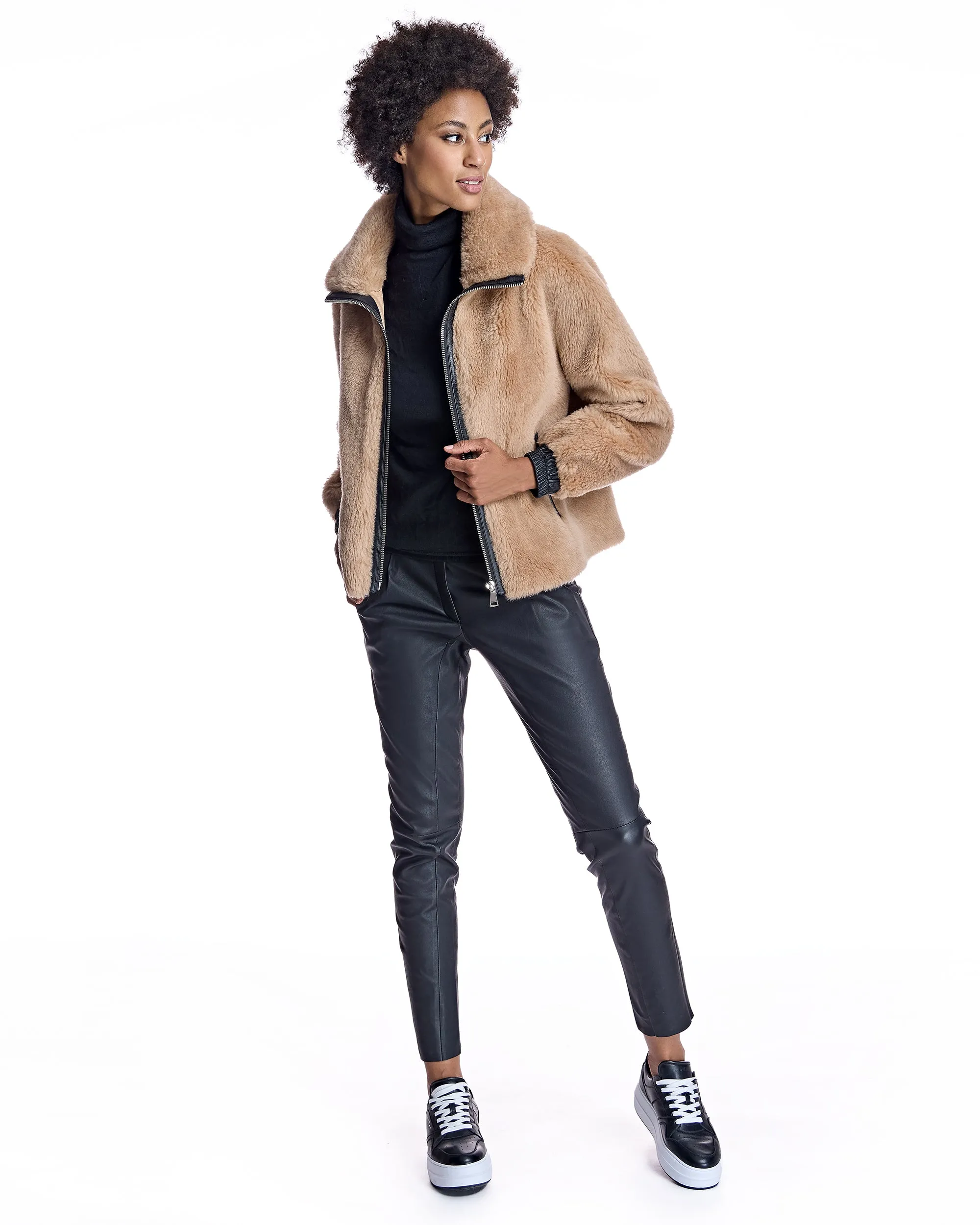 Lambswool Jacket with Leather Trims