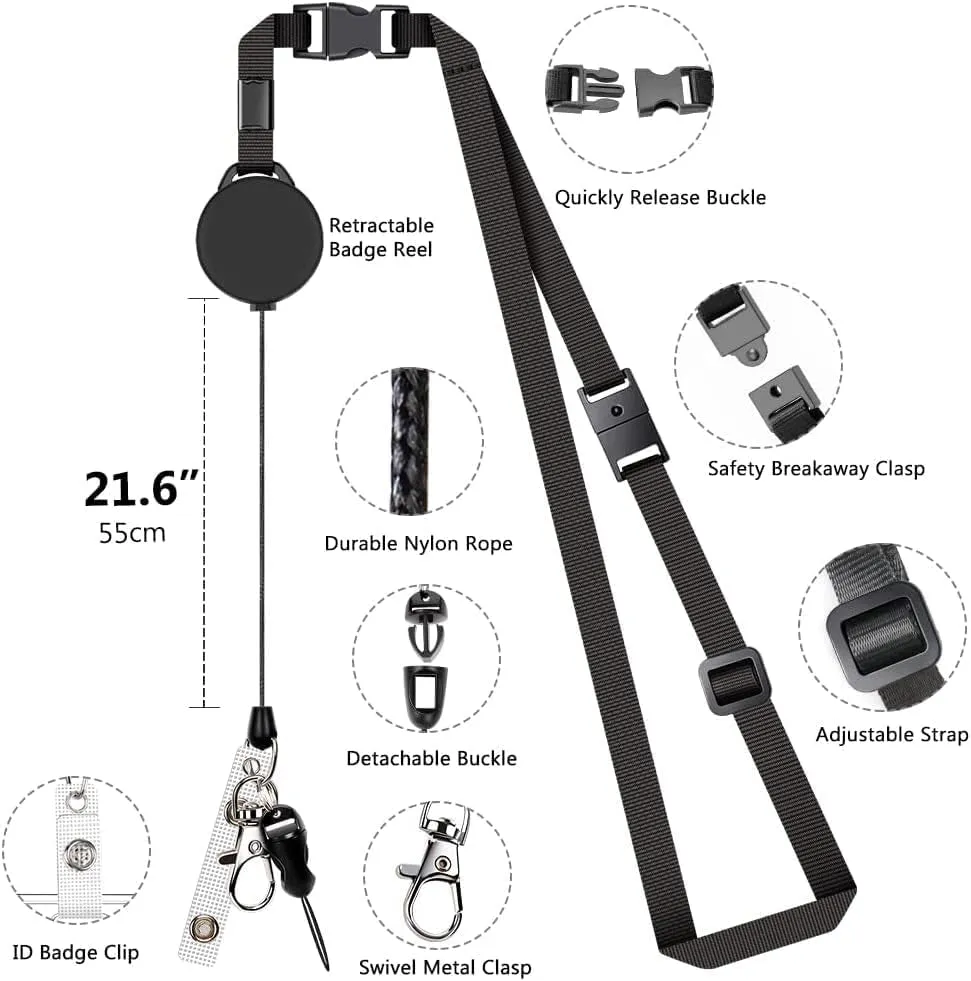 Leather ID Card Holder with Lanyard for Office, School, Staff