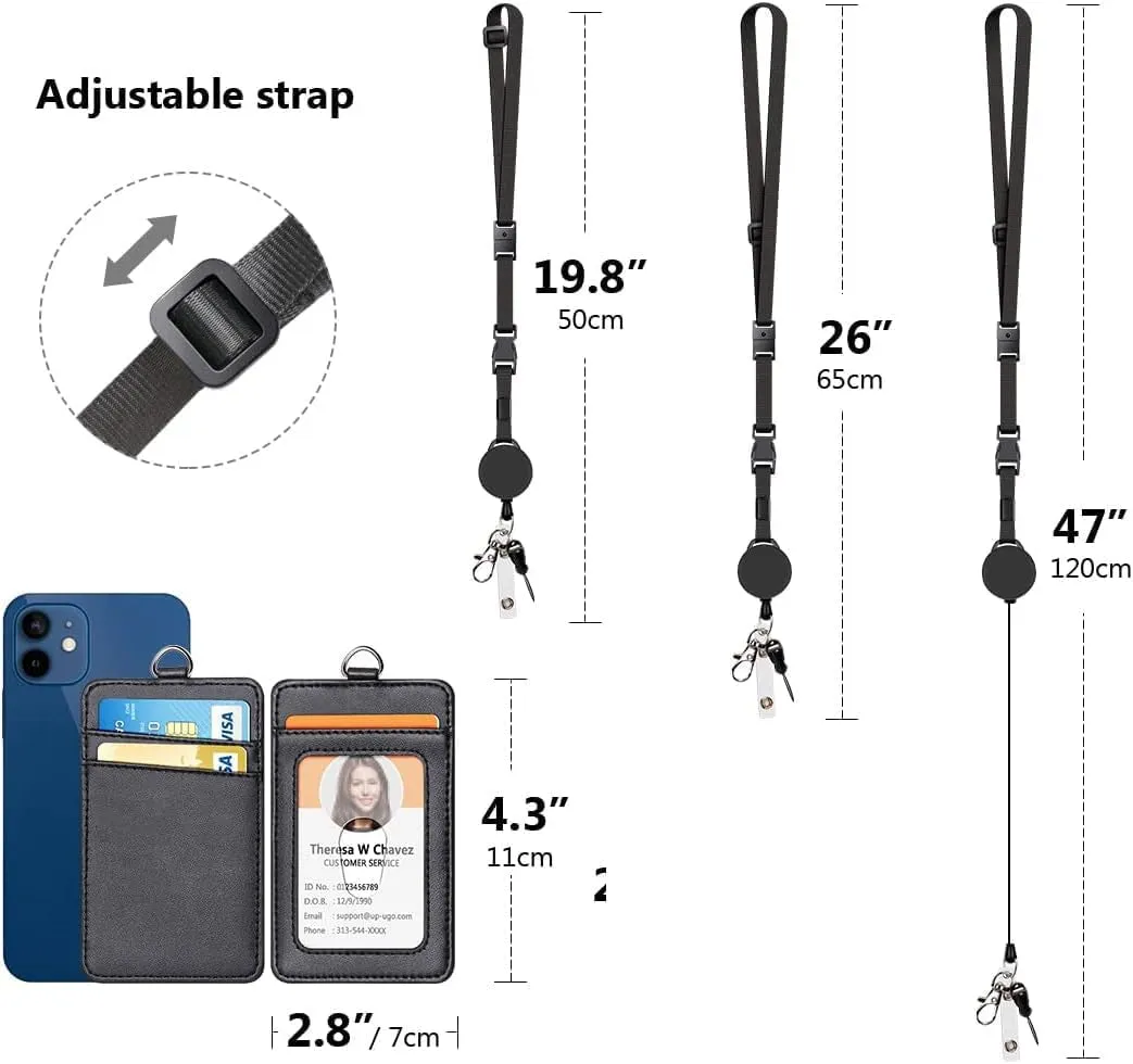 Leather ID Card Holder with Lanyard for Office, School, Staff