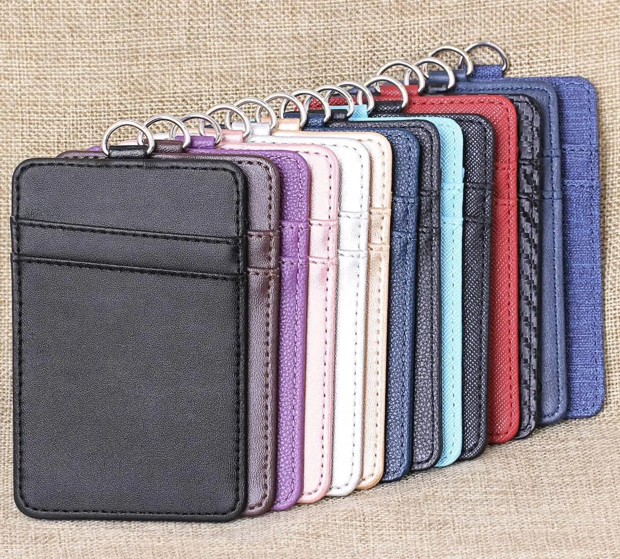 Leather ID Card Holder with Lanyard for Office, School, Staff
