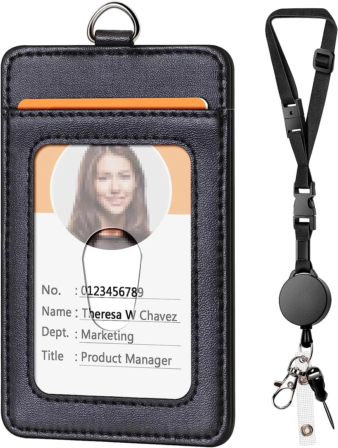 Leather ID Card Holder with Lanyard for Office, School, Staff