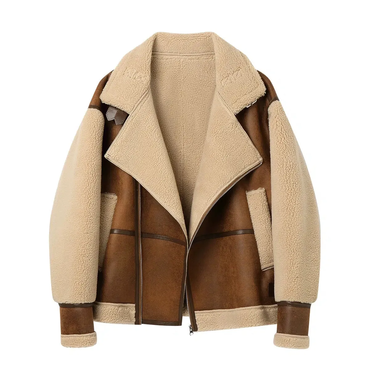Leather Jacket with Shearling Trim