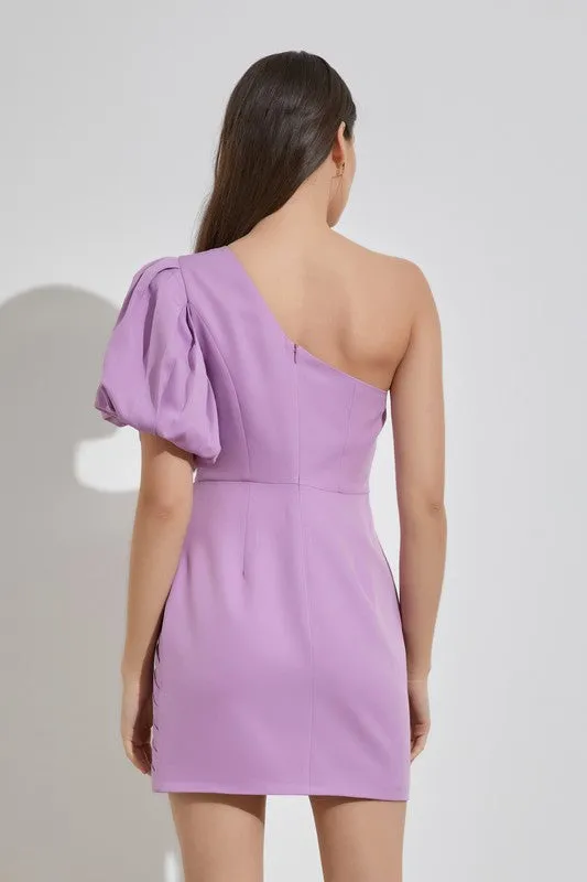 Lilac One Shoulder Ruffle Dress