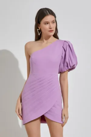 Lilac One Shoulder Ruffle Dress
