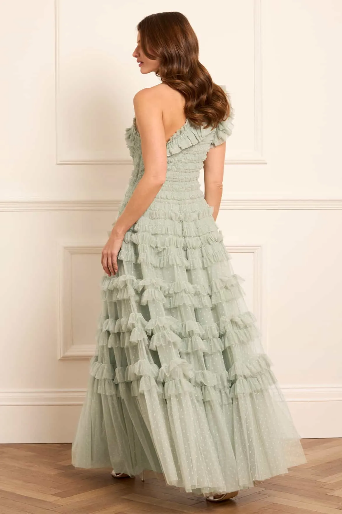 Lisette Ruffle One-Shoulder Gown