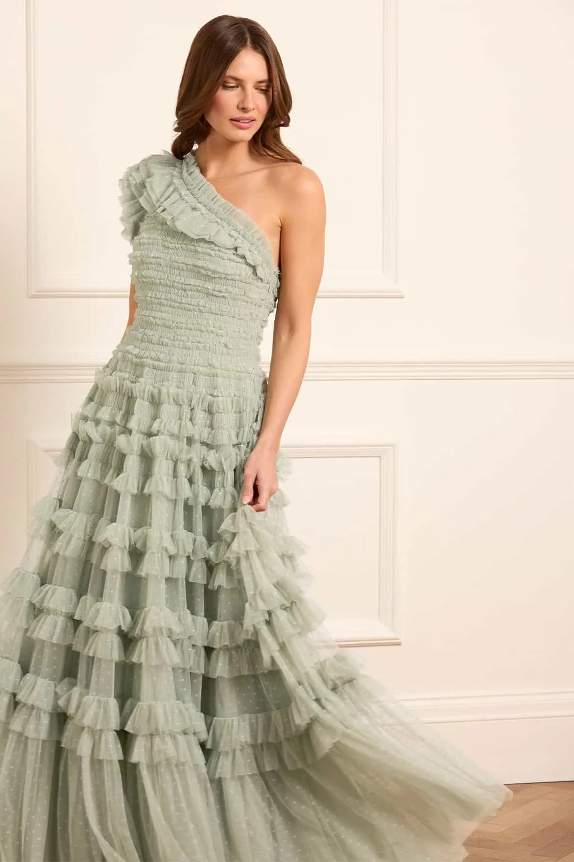 Lisette Ruffle One-Shoulder Gown