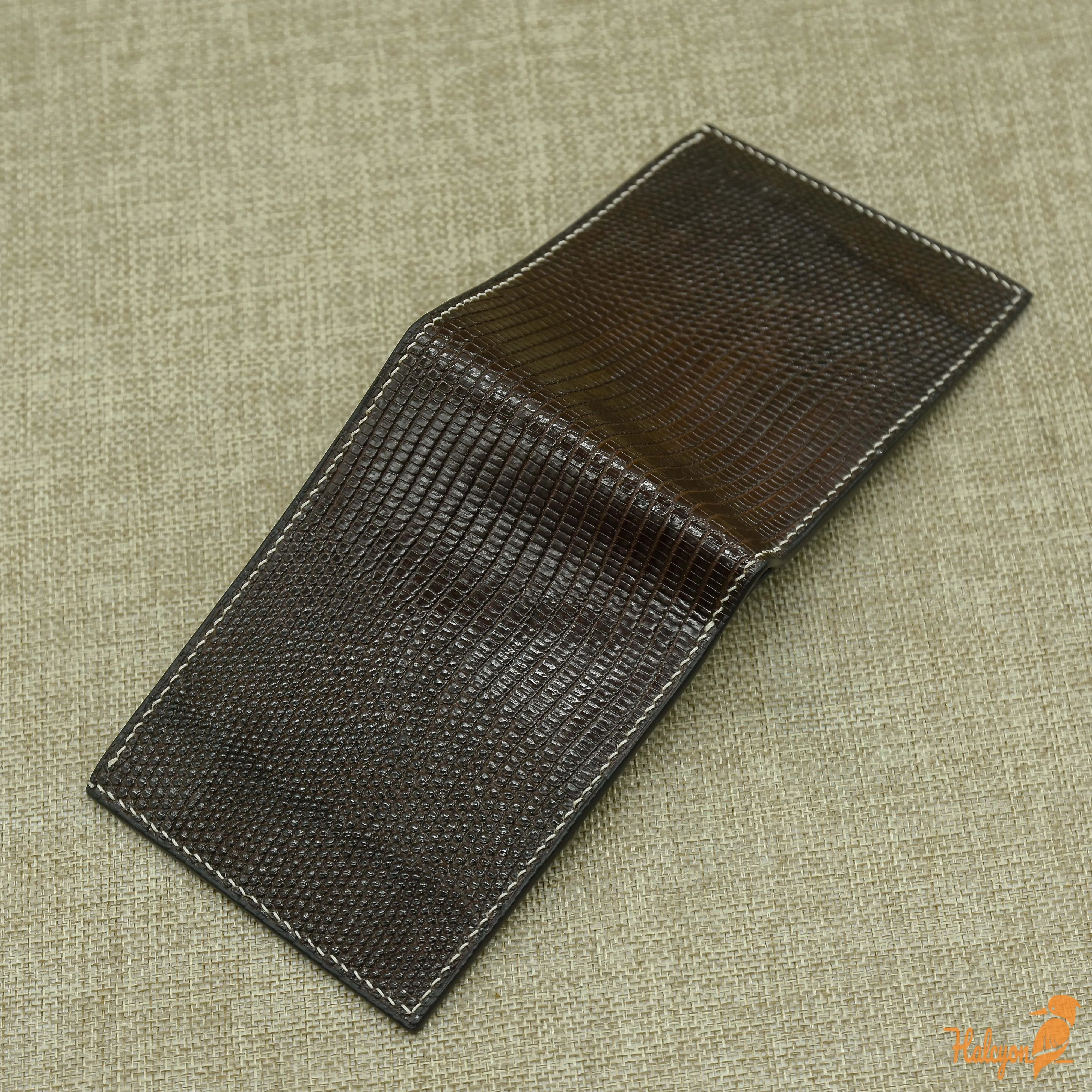 Lizard leather bifold wallet mens