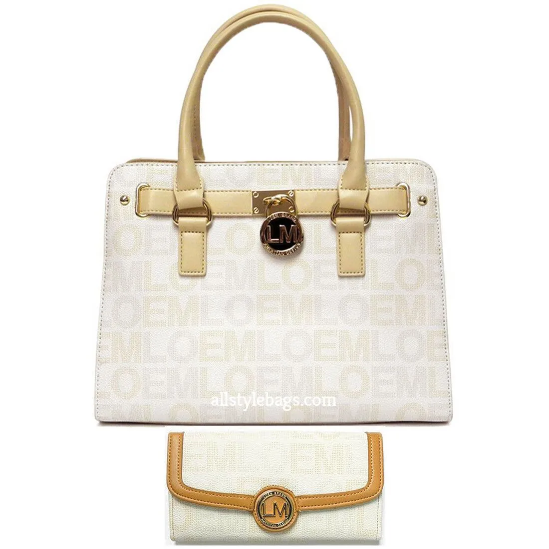 LOEM cream white signature wallet shoulder Bag belt handbag set lock key pockets