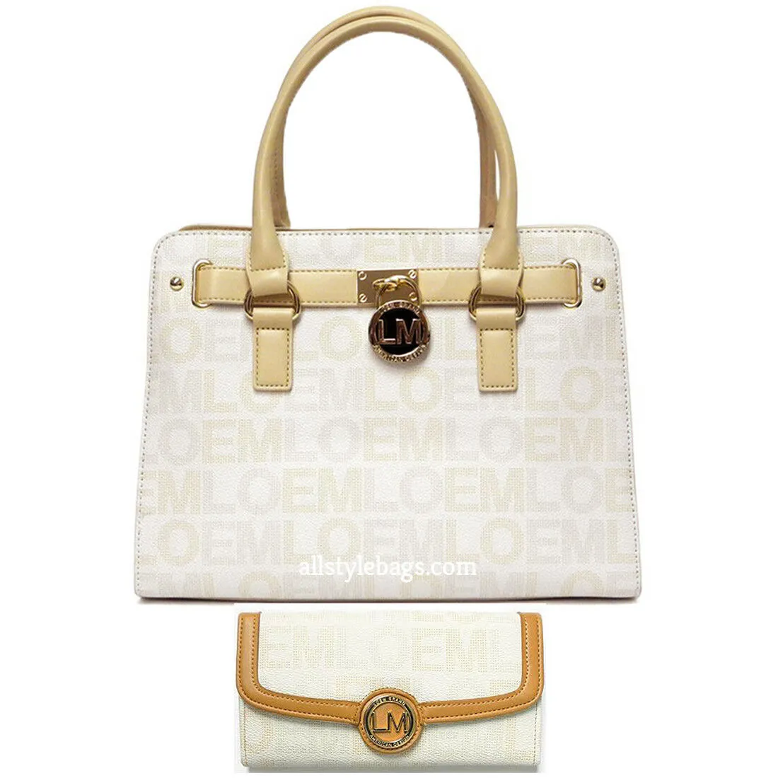 LOEM cream white signature wallet shoulder Bag belt handbag set lock key pockets