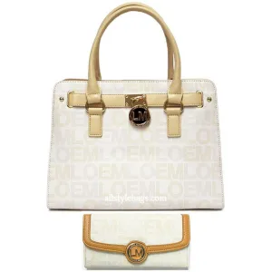LOEM cream white signature wallet shoulder Bag belt handbag set lock key pockets