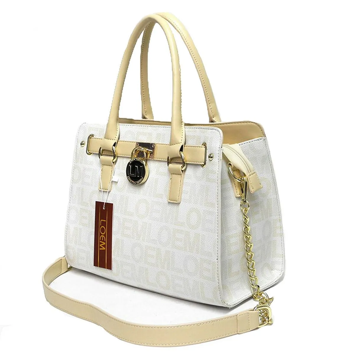 LOEM cream white signature wallet shoulder Bag belt handbag set lock key pockets