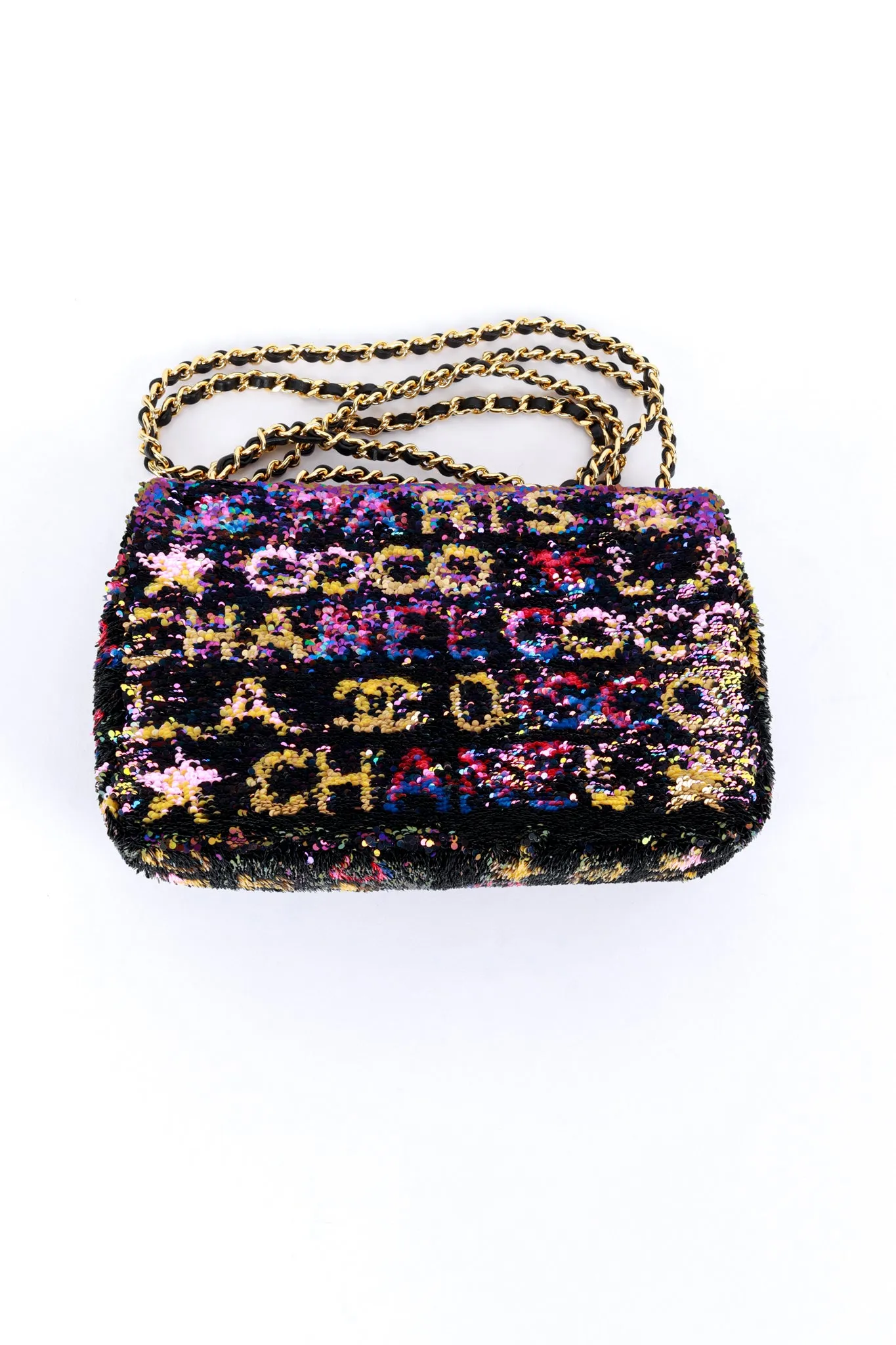 Logo Sequin Flap Bag