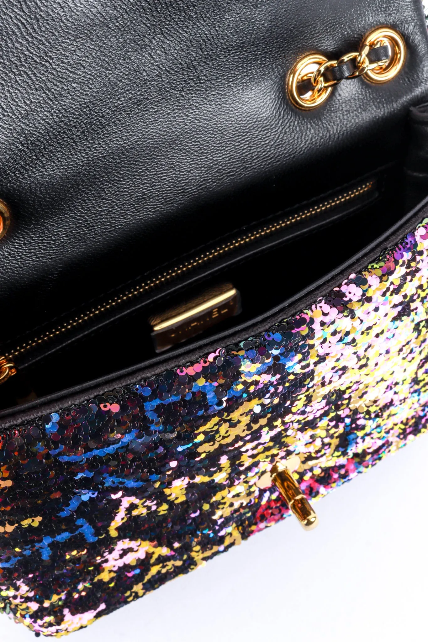 Logo Sequin Flap Bag