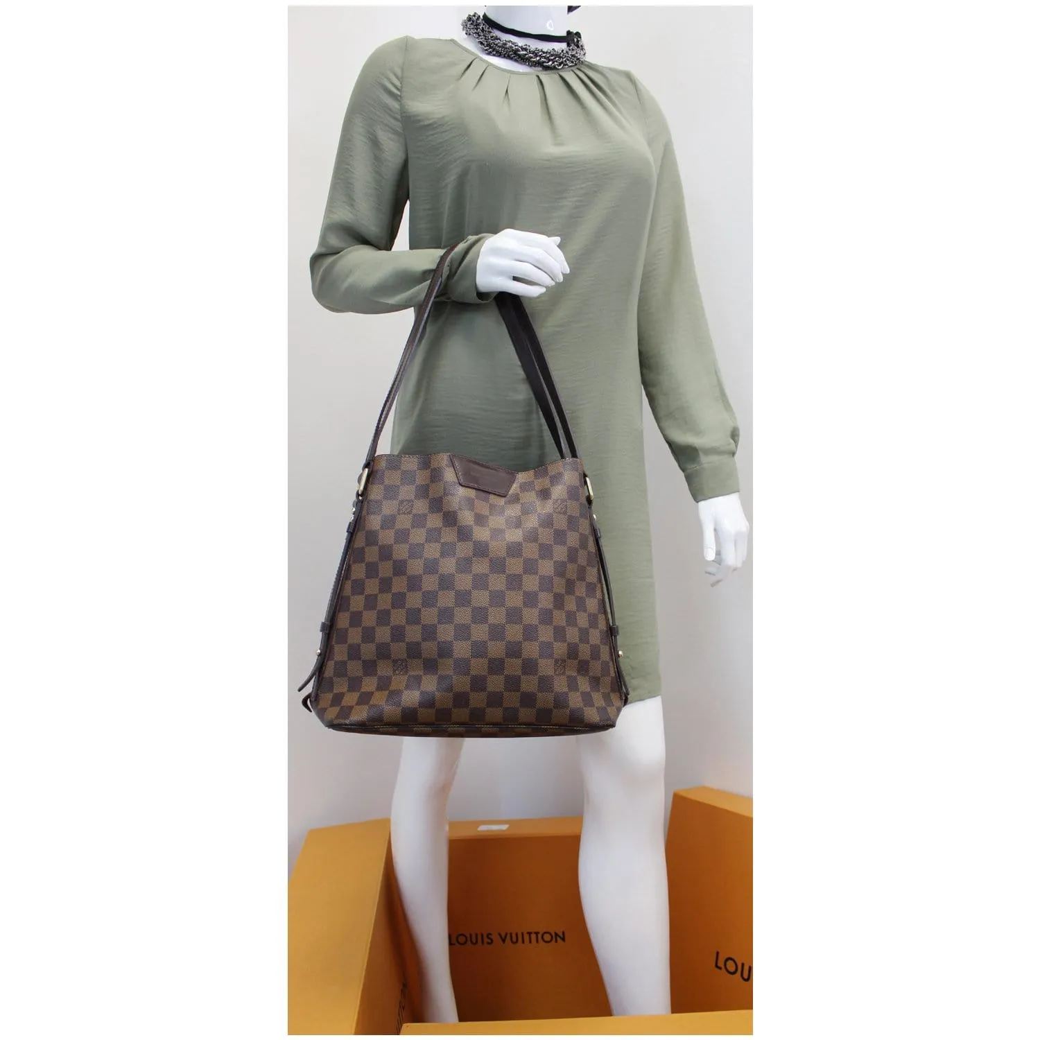 LOUIS VUITTON Cabas Rivington Damier Ebene Shoulder Bag Brown
