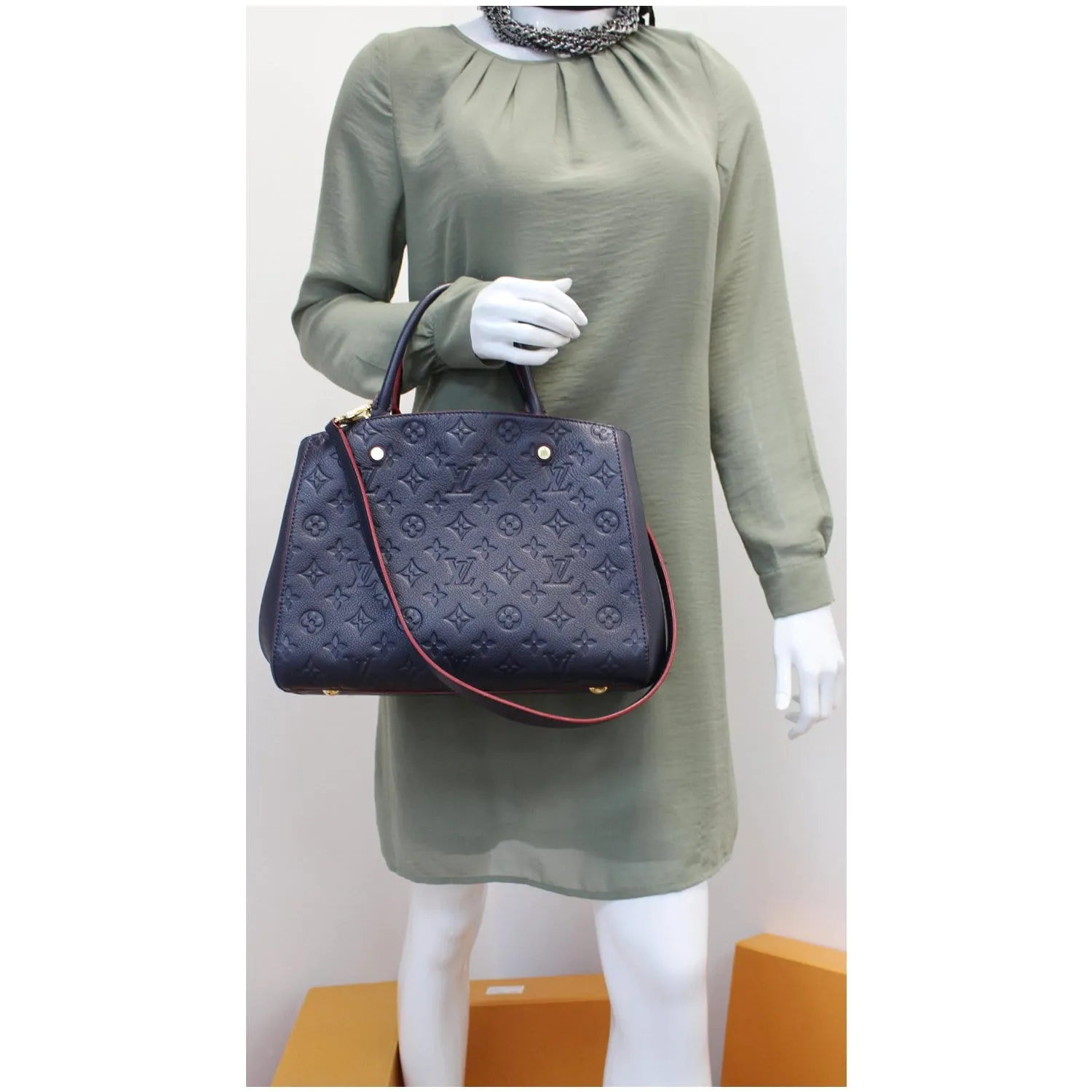 LOUIS VUITTON Montaigne MM Monogram Empreinte Shoulder Bag Blue