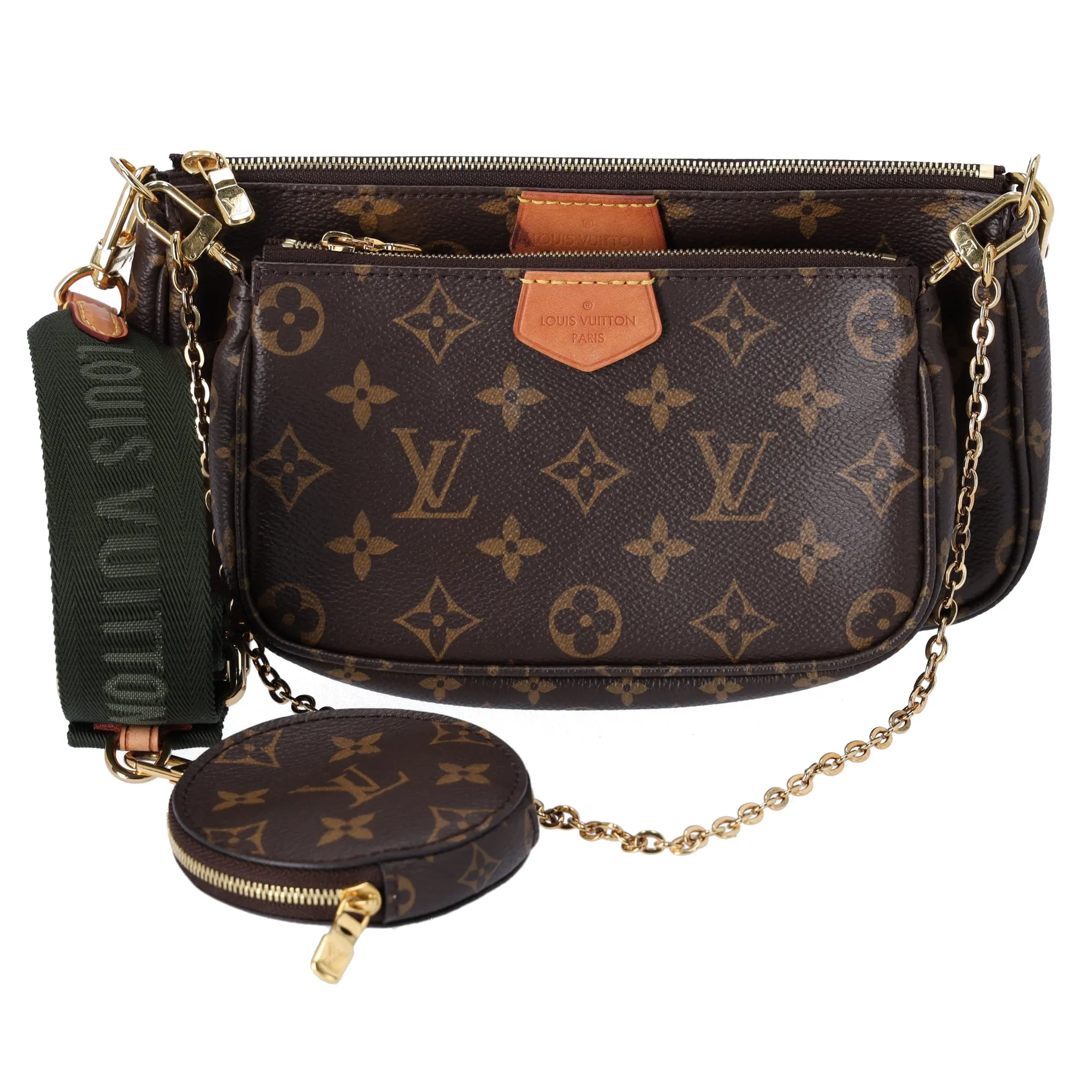Louis Vuitton Multi Pochette Accessories Shoulder Bag Khaki Green Brown Monogram