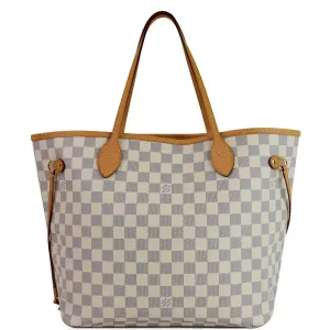 LOUIS VUITTON Neverfull MM Damier Azur Shoulder Bag White