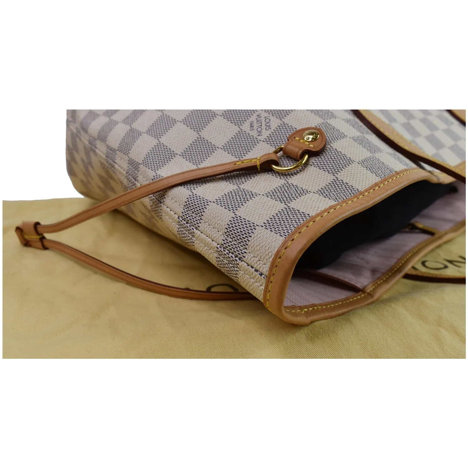 LOUIS VUITTON Neverfull MM Damier Azur Shoulder Bag White