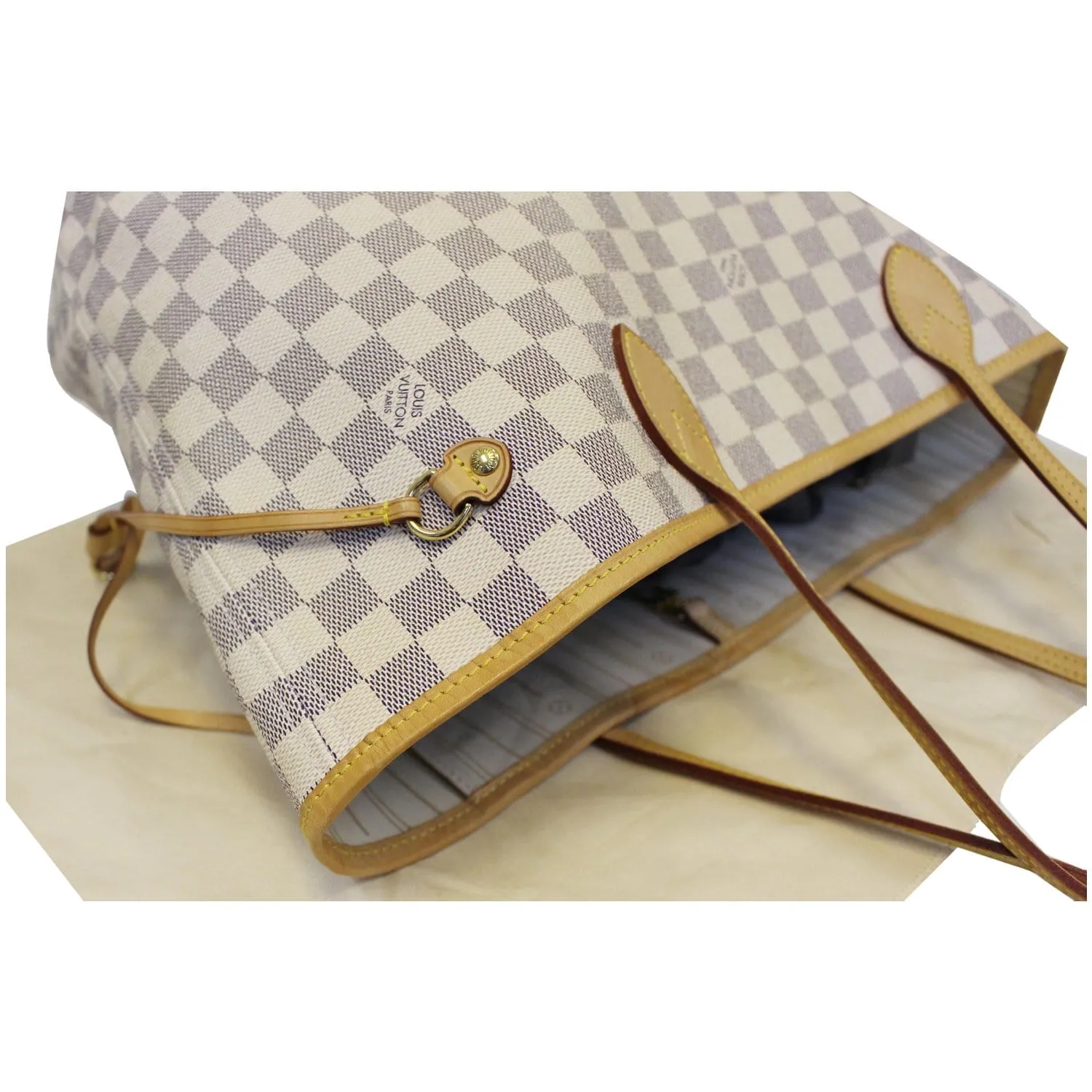 LOUIS VUITTON Neverfull MM Damier Azur Tote Shoulder Bag White