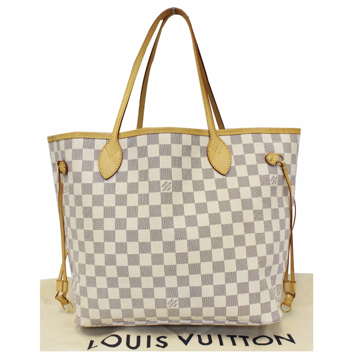 LOUIS VUITTON Neverfull MM Damier Azur Tote Shoulder Bag White