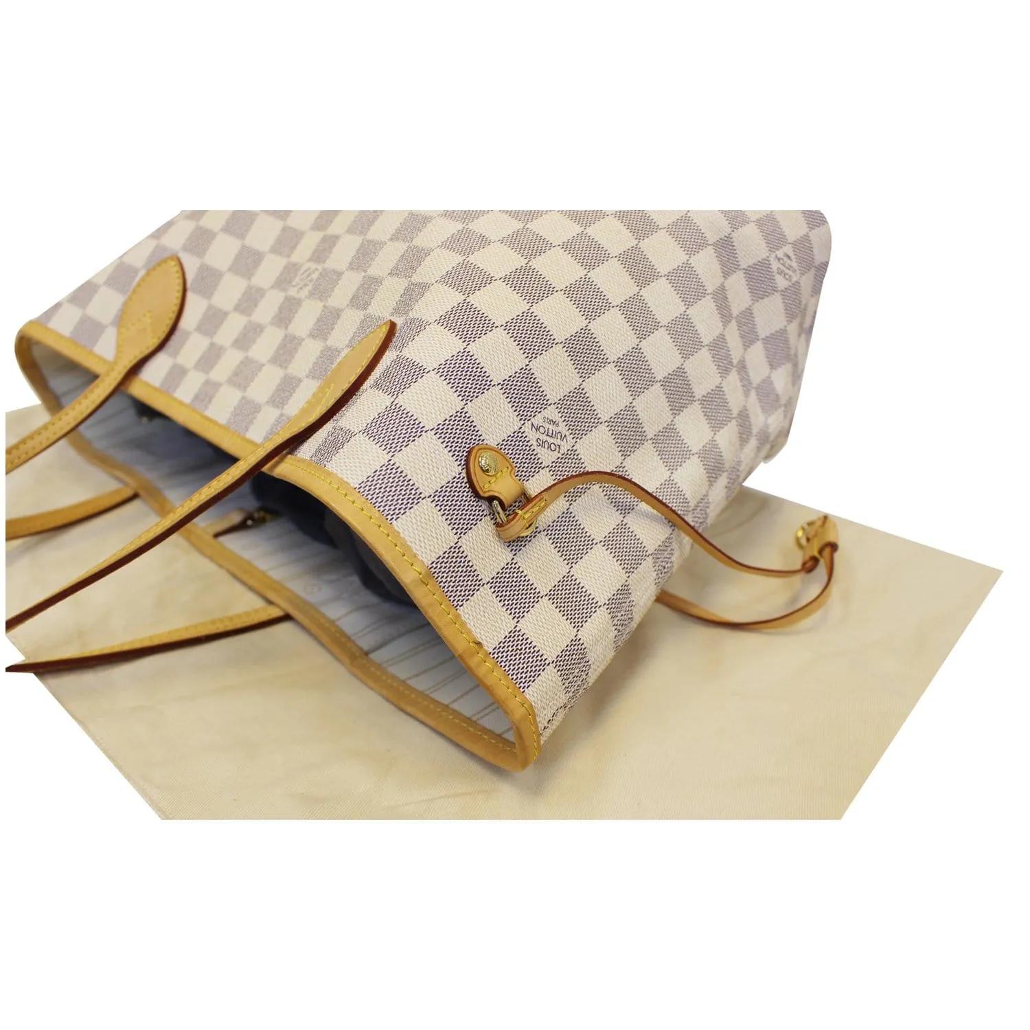 LOUIS VUITTON Neverfull MM Damier Azur Tote Shoulder Bag White
