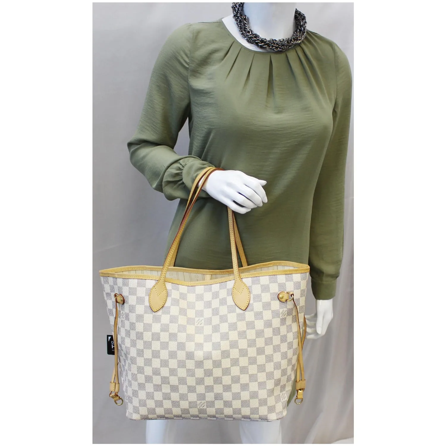 LOUIS VUITTON Neverfull MM Damier Azur Tote Shoulder Bag White