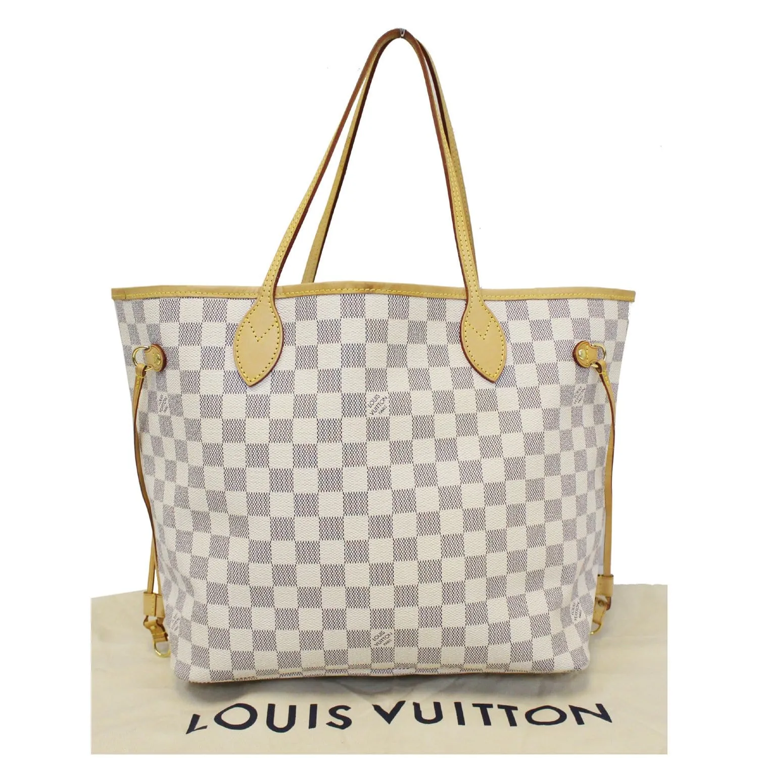 LOUIS VUITTON Neverfull MM Damier Azur Tote Shoulder Bag White