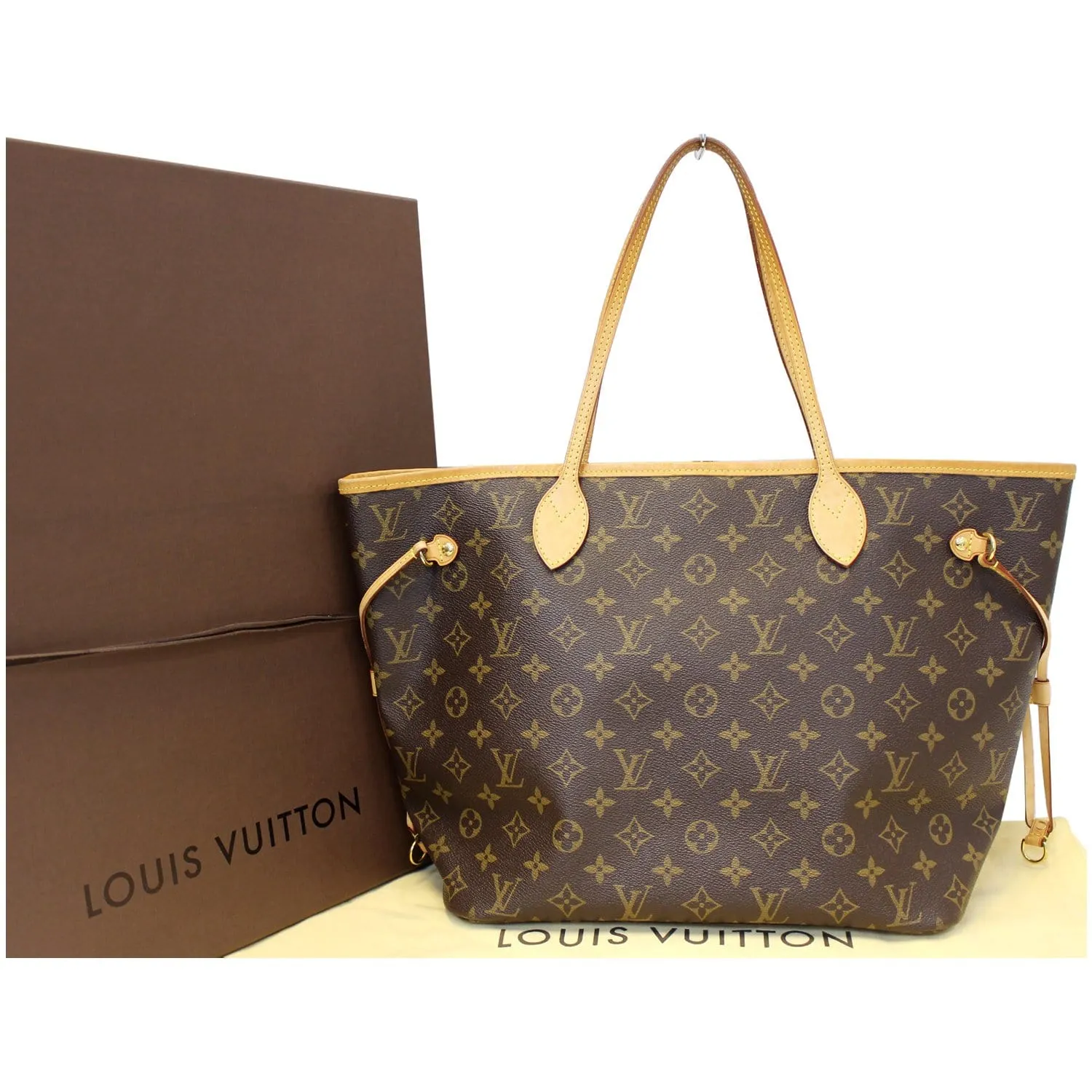 LOUIS VUITTON Neverfull MM Monogram Canvas Tote Shoulder Bag Brown