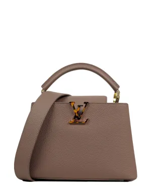 Louis Vuitton NEW Taupe Grey Leather Tortoise Capucines BB Bag
