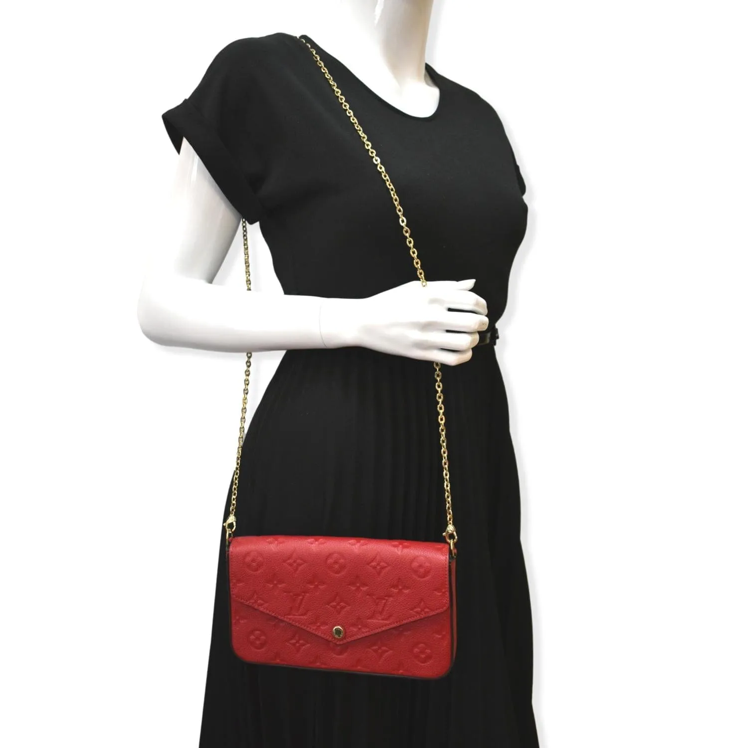 LOUIS VUITTON Pochette Felicie Monogram Empreinte Chain Wallet Red