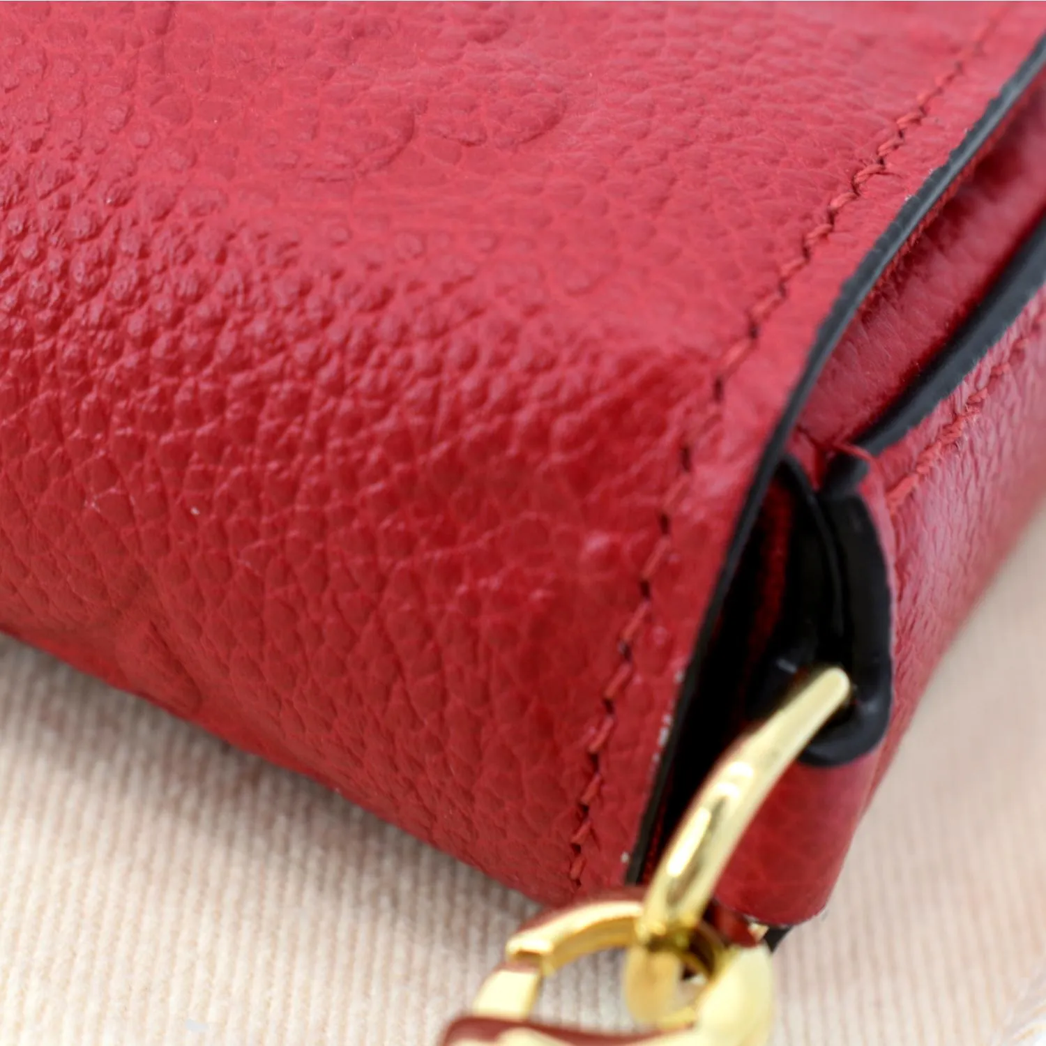 LOUIS VUITTON Pochette Felicie Monogram Empreinte Chain Wallet Red