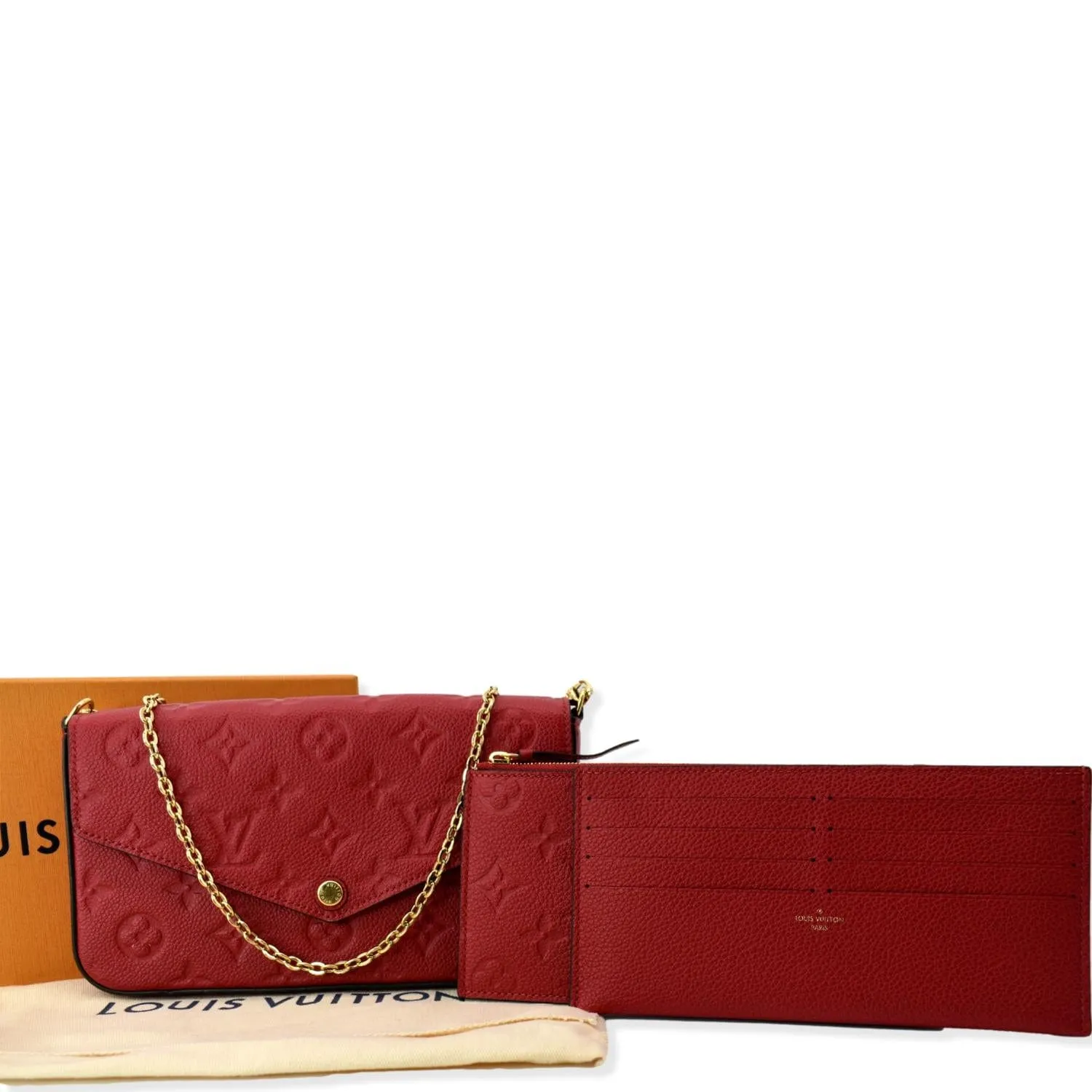 LOUIS VUITTON Pochette Felicie Monogram Empreinte Chain Wallet Red