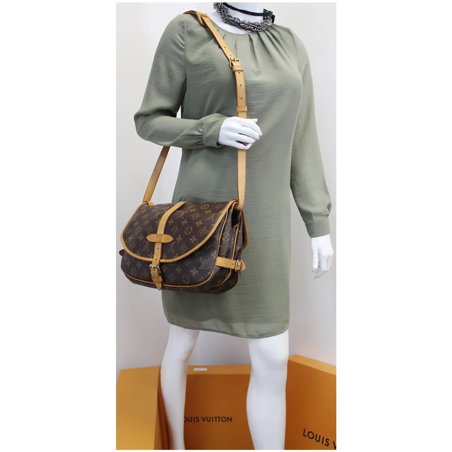 LOUIS VUITTON Saumur 30 Monogram Canvas Shoulder Bag Brown