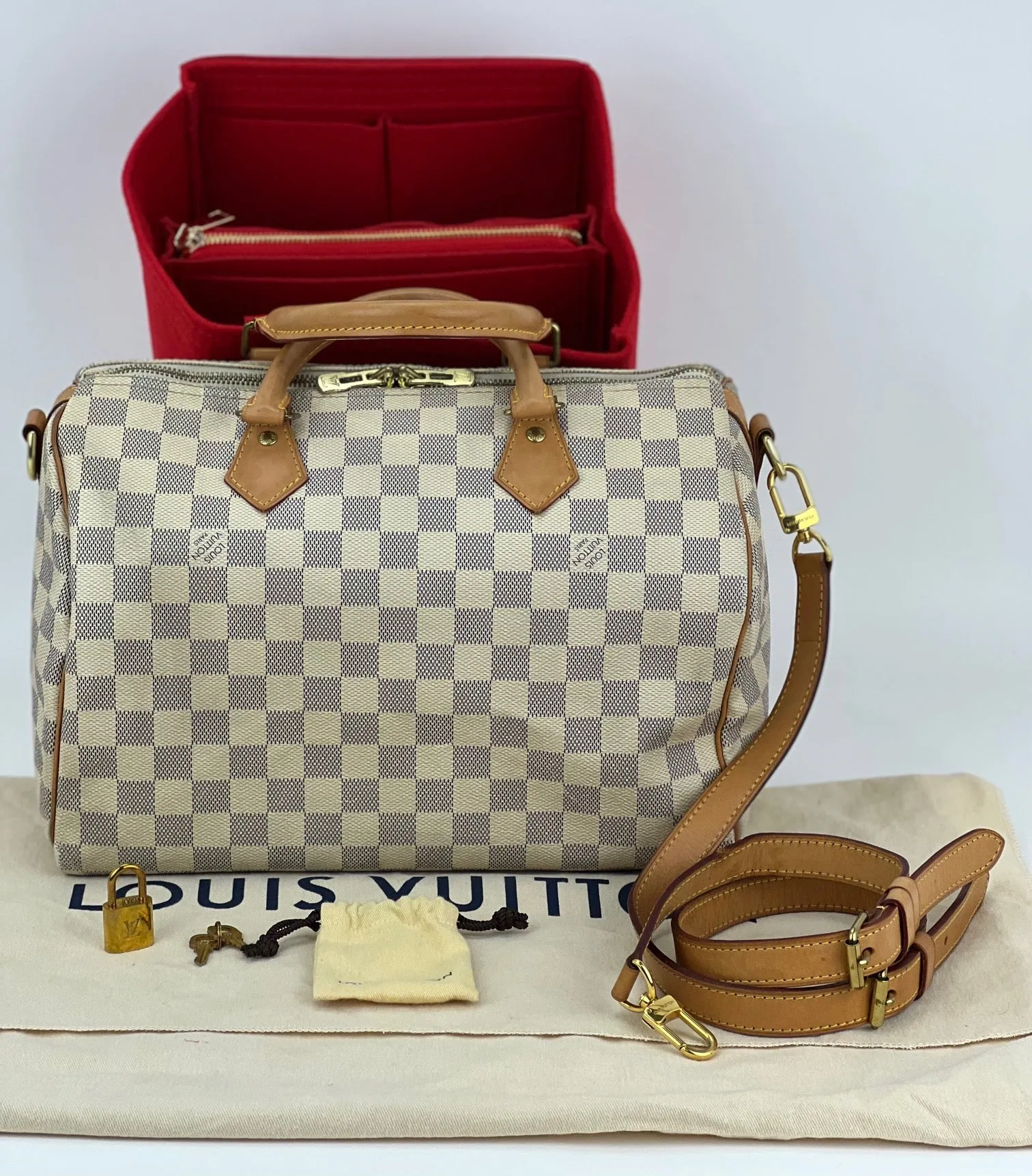 LOUIS VUITTON Speedy Bandouliere 30 Damier Azur Shoulder Hand Bag Added Insert Preowned